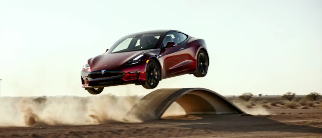 Инновационная система газовых сопел позволила электромобилю Tesla Roadster совершить полет во время презентации в Техасе