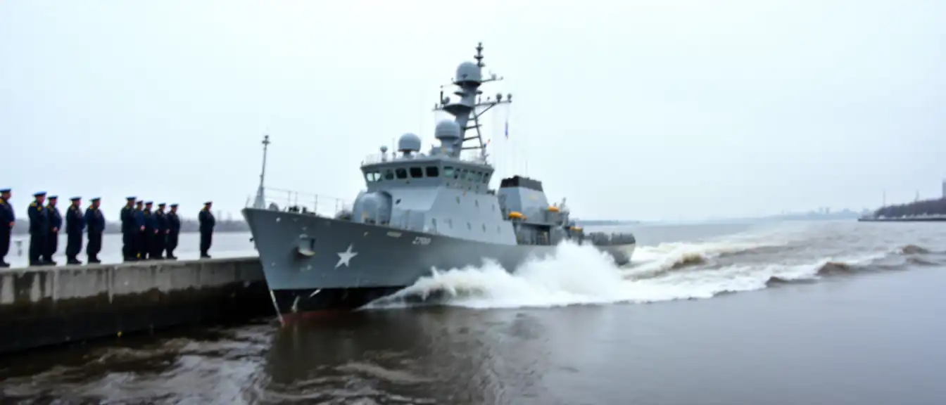 На Средне-Невском судостроительном заводе торжественно спустили на воду новый тральщик «Семен Агафонов»