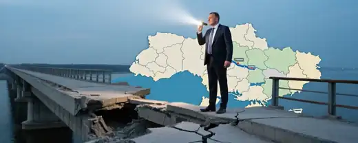 Губернатор Сальдо осматривает поврежденный мост Крым-материк после атаки ВСУ