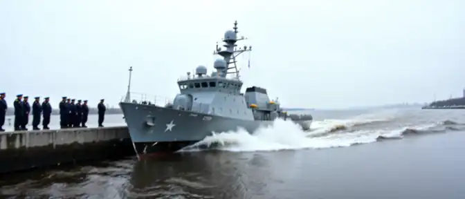 На Средне-Невском судостроительном заводе торжественно спустили на воду новый тральщик «Семен Агафонов»